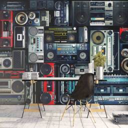 Boombox Wall Mural, 3D Radio Wallpaper, Peel & Stick - thumbnail 2