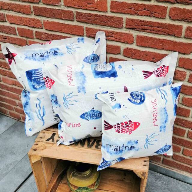 Outdoor Cushions - Made Of Oilcloth Maritime Blue/White Nordic Living, Garden & Lounge Decoration in Three Different Sizes - image 1