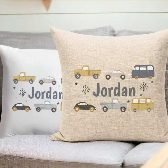 Personalized Cars Linen Cushion - Kids Vehicle Throw Pillow - image 1