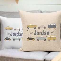 Personalized Cars Linen Cushion - Kids Vehicle Throw Pillow - thumbnail 1