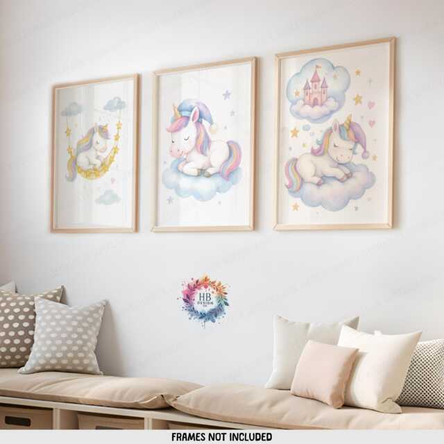 Nursery Unicorn Wall Art - Set Of 3 - Girl Bedroom Poster Rainbow Unicorns Print - image 1