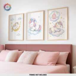 Nursery Unicorn Wall Art - Set Of 3 - Girl Bedroom Poster Rainbow Unicorns Print - thumbnail 2