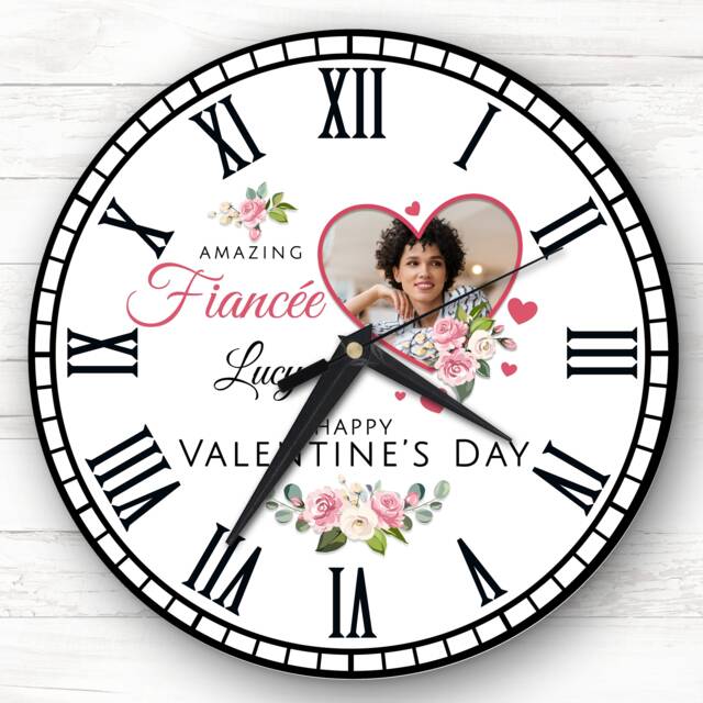 Fianc??e Floral Heart Frame Anniversary Birthday Personalised Clock - image 1
