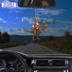 Santa Riding T-Rex Acrylic 2D Flat Christmas Ornament, Festive Tree Hanging Holiday Decoration, Unique Dinosaur Gift - thumbnail 3