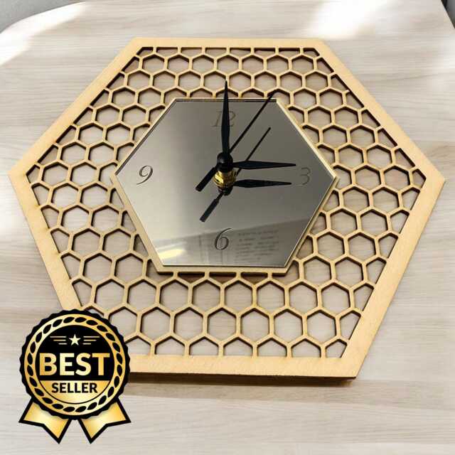 Wooden Honeycomb Clock Hexagon Bee Hive Decor, Silent Sweep - image 1
