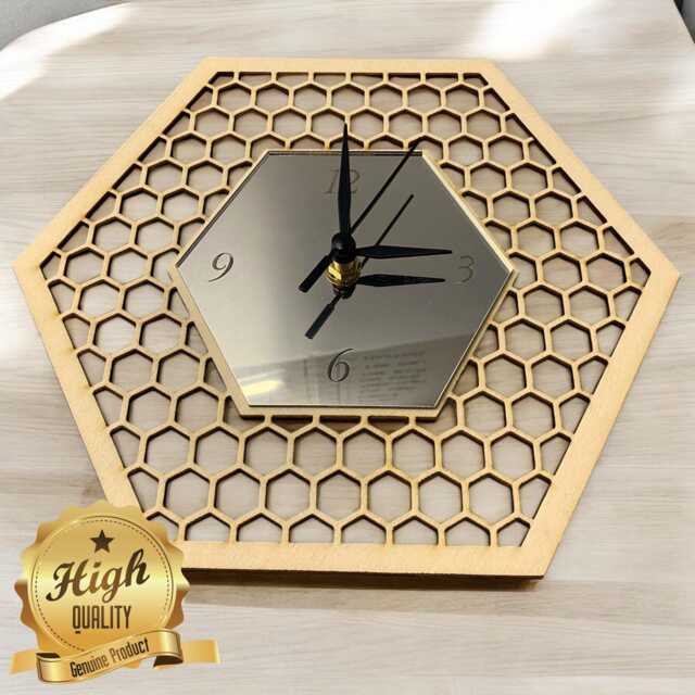 Wooden Hexagon Honeycomb Bee Hive Clocks - Silent Sweep Movement, Custom Wood Finish Colours, Bespoke Shapes & Sizes Made