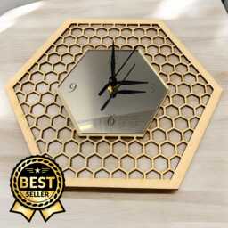 Wooden Honeycomb Clock Hexagon Bee Hive Decor, Silent Sweep - thumbnail 1