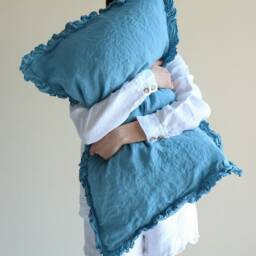 Linen Pillow Case With Small Ruffles , Linen Pillow Covers, Shabby Chic Farmhouse Pillows, Queen King, Standard Size . Euroshams - thumbnail 2