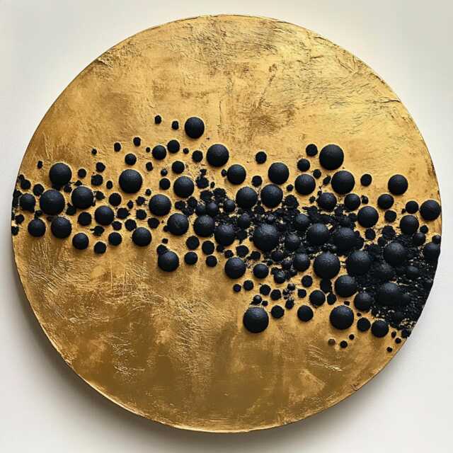 Gold Textured Wall Art Circle Black Abstract Round Large Abstract Painting Custom Art - image 1