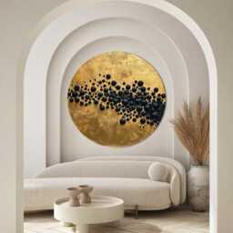 Gold Textured Wall Art Circle Black Abstract Round Large Abstract Painting Custom Art - thumbnail 3