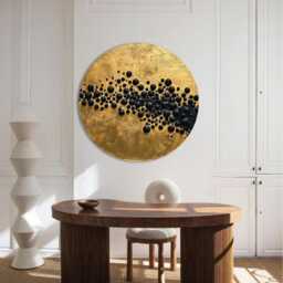 Gold Textured Wall Art Circle Black Abstract Round Large Abstract Painting Custom Art - thumbnail 2