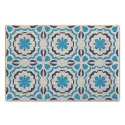Mediterranean Tile Doormat Turquoise Floral Print Coir Door Mat - 60x40cm Non Slip Housewarming Gift Made in The UK - thumbnail 3