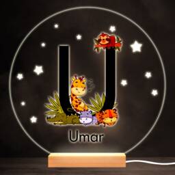 Sleeping Baby Safari Animals Letter U Round Personalised Gift Lamp Night Light - Bedroom - thumbnail 1