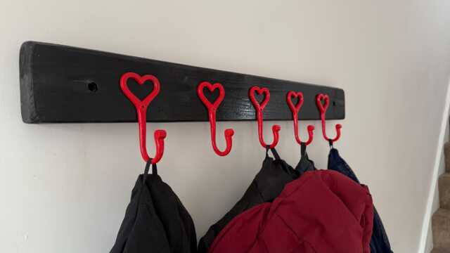 Wall Coat Rack Heart Hooks For Farmhouse Mudroom - Furniture Industrial Entryway Hanger Oak - image 1