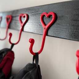 Wall Coat Rack Heart Hooks For Farmhouse Mudroom - Furniture Industrial Entryway Hanger Oak - thumbnail 3