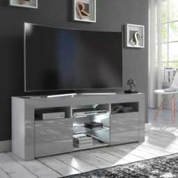 Furneo Grey Tv Stand 120cm Unit Cabinet Matt & High Gloss Puzzo G Led Lights - thumbnail 3