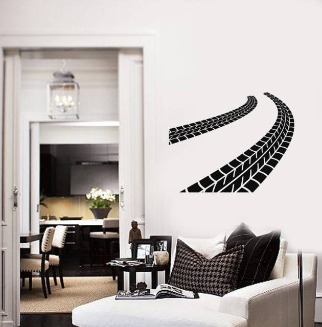 Tire Track Vinyl Wall Decal Garage Decor Home Room Interior Stickers Mural - 2850Di - image 1