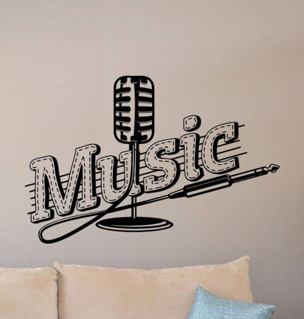 Music Wall Decal Microphone Art Poster Quote Singer Gifts Sign Vinyl Sticker Studio Office Decor Home 917 - image 1