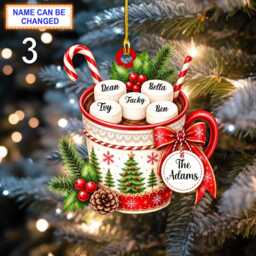 Personalized Family Marshmallow Mug Ornament, Custom Name Christmas Cup Acrylic Or Wood Tree Decor Holiday Gift - thumbnail 3