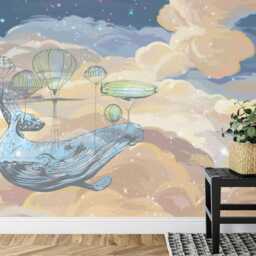 Starry Sky Whale Mural, Kids Nursery Wallpaper, Peel & Stick - thumbnail 3