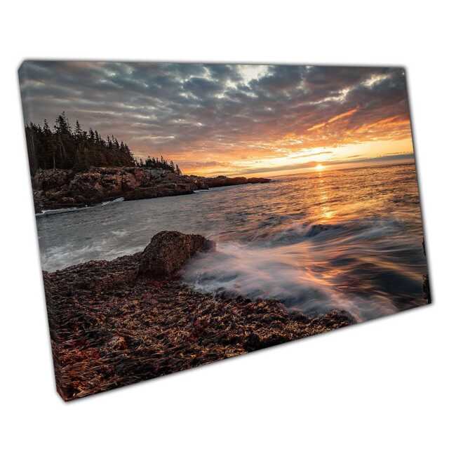 Acadia National Park Canvas Print - Beautiful Long Exposure Sunrise With Clouds For Home Office Decor - image 1