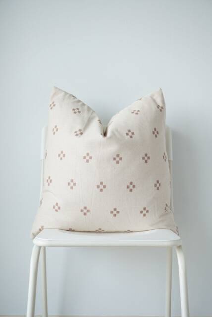 Cream Brown Dot Block Print Pillow - image 1