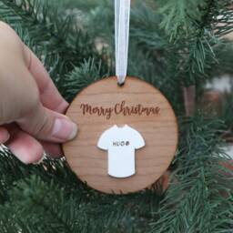 Personalised Football Shirt Christmas Ornament Engraved Wood & Acrylic - thumbnail 2