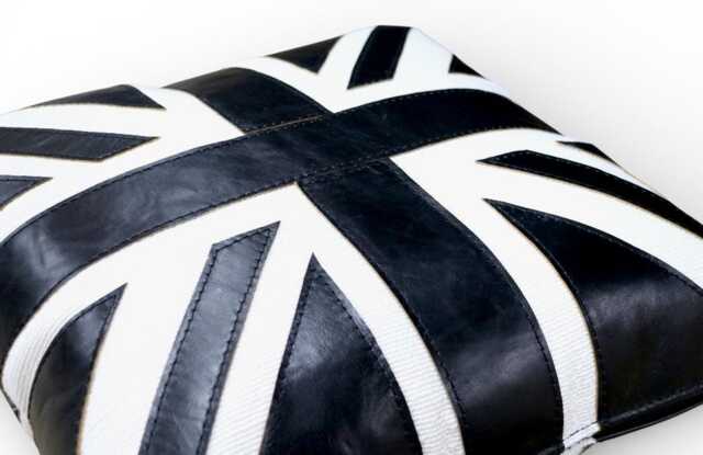 Handmade Union Jack Scatter Cushion Real Leather Black & White Fast Delivery - #6 - image 1