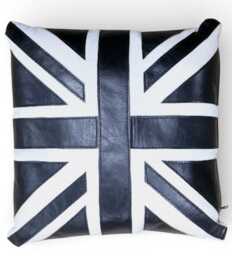 Handmade Union Jack Scatter Cushion Real Leather Black & White Fast Delivery - #6 - thumbnail 2