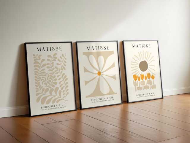 3 Beige Matisse Prints, Set Of Prints - Botanical, Floral & Tulip - Neutral Cream Wall Art Trio Minimalist Print Collection - image 1