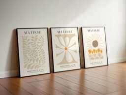 3 Beige Matisse Prints, Set Of Prints - Botanical, Floral & Tulip - Neutral Cream Wall Art Trio Minimalist Print Collection - thumbnail 1