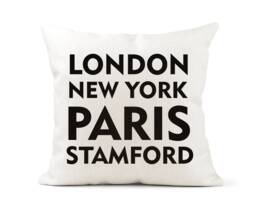 Personalised Cream Canvas Cushion, Scatter Home Decor, London, New York, Paris, Your Place/City/Town, Wedding Family Gift - thumbnail 1