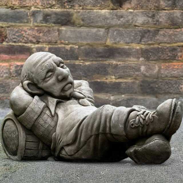 Sleeping Farmer Statue Concrete On Barrel Sculpture Country Yard Ornament Rustic Garden Decor Handmade Outdoor Figurine Farm Gift - image 1