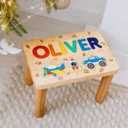 Wooden Name Step Stool. Toddler Stool Personalized. Birthday Gifts For Kids. Chair. Baby Boy Gift 1 2 3 Year Old. Puzzle - thumbnail 1