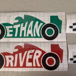 Custom Vinyl Decal - Race Car Checkered Flag Kids Room Door Wall Above Bed Personalized Name - thumbnail 2