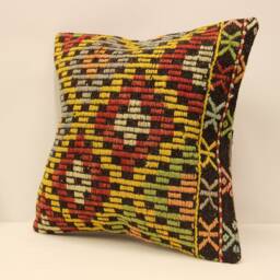 Vintage Turkish Kilim Pillow Cover, Wool Throw - 18x18 - thumbnail 3