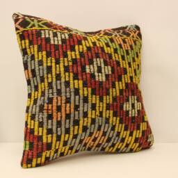 Vintage Turkish Kilim Pillow Cover, Wool Throw - 18x18 - thumbnail 2