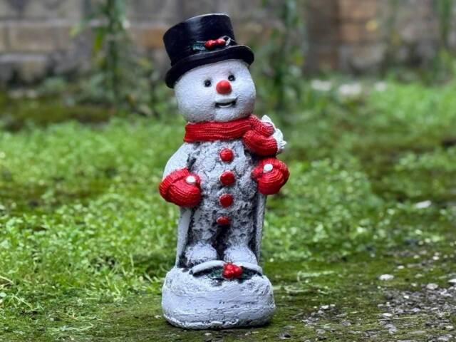 Concrete Snowman Statue With Top Hat Stone Christmas Sculpture Winter Ornament Cement Figurine Festive Yard Decor - image 1