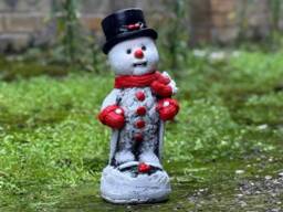 Concrete Snowman Statue With Top Hat Stone Christmas Sculpture Winter Ornament Cement Figurine Festive Yard Decor - thumbnail 1