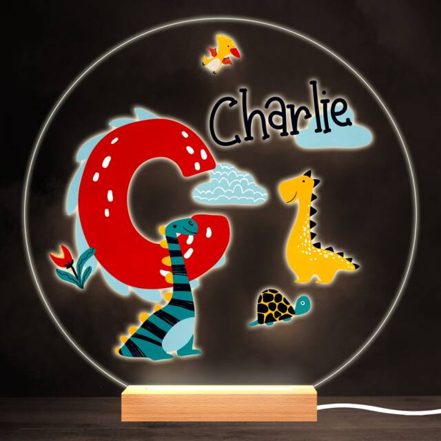 Dinosaur Alphabet Letter C Colourful Round Personalised Gift Lamp Night Light - Bedroom - image 1
