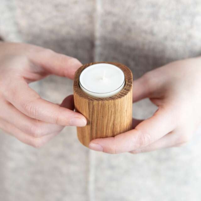 Handmade Natural Oak Tea Light Holder Wooden Candle Vessel