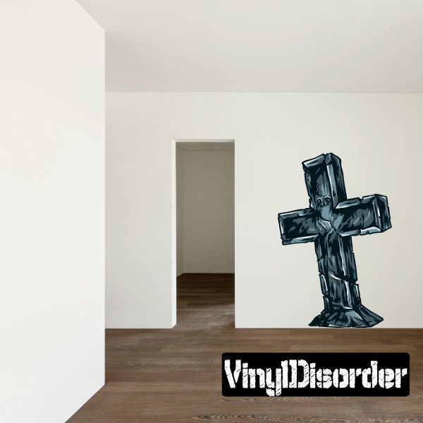 Cross Rip Tombstone Wall Decal - Fabric Vinyl Removable & Reusable Tombstoneuscolor003Et