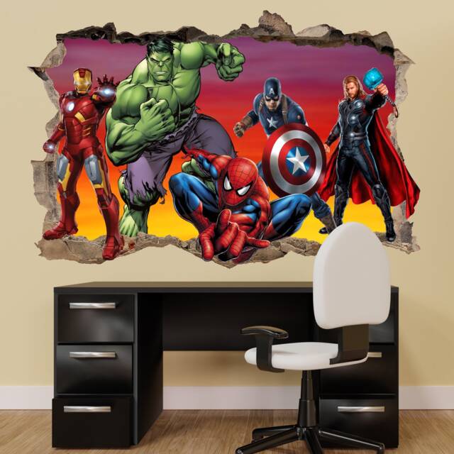 Superheroes Wall Stickers Spiderman Hulk Avengers Decal Mural Poster Kids Boys Room Decor 1111 - image 1