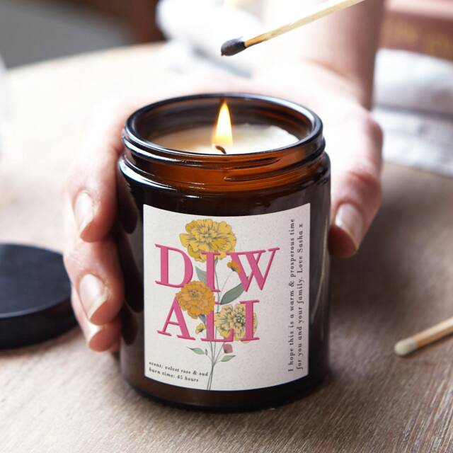 Personalised Diwali Candle Gift Marigold & Pink - Festival Of Light - image 1