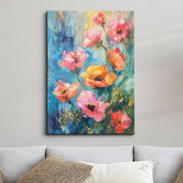 Vibrant Flowers Oil Painting Abstract Floral Art Framed Poster Print & Canvas Wall Decor Bedroom Home Interior Flower Gift - image 1