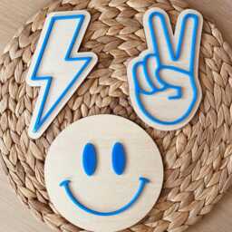 Smiley Face, Peace Sign & Lightning Wall Set. Wooden Acrylic Children, Kids Teens Bedroom Decor. Playroom Decoration - thumbnail 3