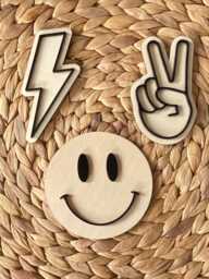 Smiley Face, Peace Sign & Lightning Wall Set. Wooden Acrylic Children, Kids Teens Bedroom Decor. Playroom Decoration - thumbnail 1