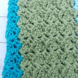 Crocheted Baby Blanket Afghan Rug - Car Seat, Stroller, Pram Multicolored Stripes Blue Teal Green Gender Neutral Boy Or Girl - thumbnail 3