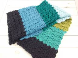 Crocheted Baby Blanket Afghan Rug - Car Seat, Stroller, Pram Multicolored Stripes Blue Teal Green Gender Neutral Boy Or Girl