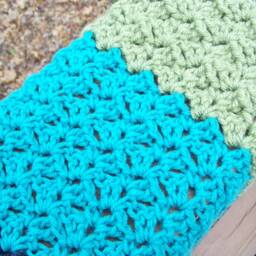 Crocheted Baby Blanket Afghan Rug - Car Seat, Stroller, Pram Multicolored Stripes Blue Teal Green Gender Neutral Boy Or Girl - thumbnail 4